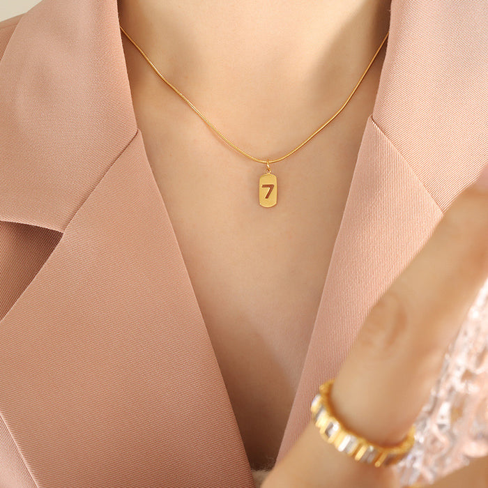 Gold Steel Rose Number 7 Dog Tag Snake Chain Necklaces