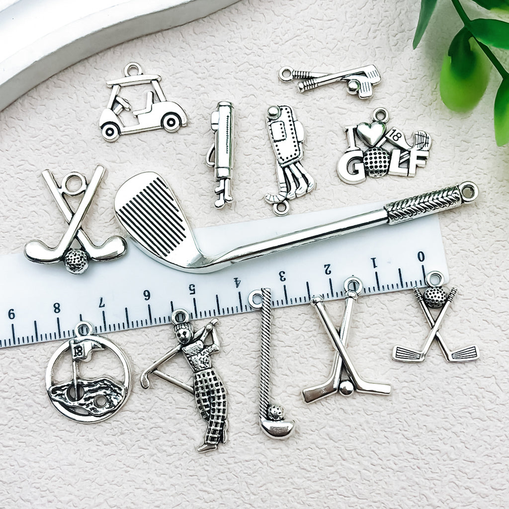 Antique Silver Zinc Alloy Golf Ball Sports Charm Pendant for DIY Keychain Jewelry