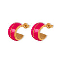 Gold Rim Half-Circle Enamel Stud Earrings Black White Pink view 5