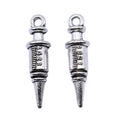 Antique Silver Syringe Pendant Charm With Raised Details view 3