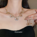 Gold Fan Pendant Necklace Drop Earrings Champagne Crystals view 2