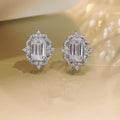 Emerald Cut Floral Frame Stud Earrings in Silver Tone view 1