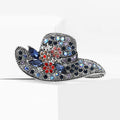 Crystal Cowboy Hat Brooch With Faceted Crystals And Polished Metal Details view 3
