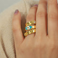 Evil Eye Spiral Open Ring Gold Steel Blue Enamel Zircon Tips view 3