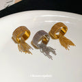 Gold Beaded Ball Chain Open Ring Fringe Tassel Style view 2