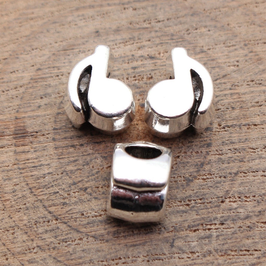 11x9.5x7.6mm 2g Antique Silver Tone Zinc Alloy Music Note Large Hole Beads for DIY Bracelet Jewelry
