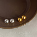 Matte Gold and Silver Pebble Bean Metal Stud Earrings view 3