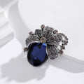 Blue Silver Tone Bauhinia Flower Wreath Crystal Metal Brooch Pin view 5