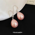 Teardrop Faux Pearl Silver Tone Hook Earrings Two Colors view 4