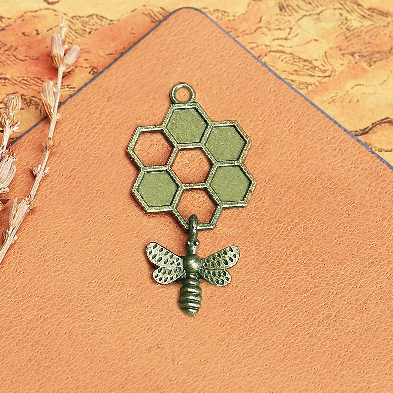 Honeycomb Bee Alloy Charm Pendant Keychain