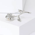 Two Tone Long Stem Rose Brooch With Polished Metal And Sculpted Decorative Details view 3