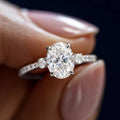 Silver Tone Oval CZ Solitaire Ring Pave Band Sizes 6-10 view 2