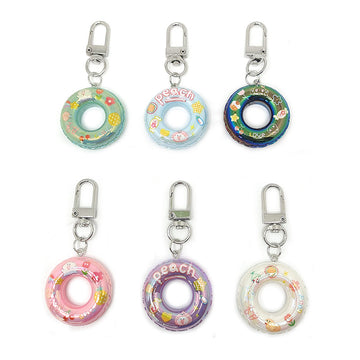 Printed Resin Swim Ring Clip Keychains in Eight Colors