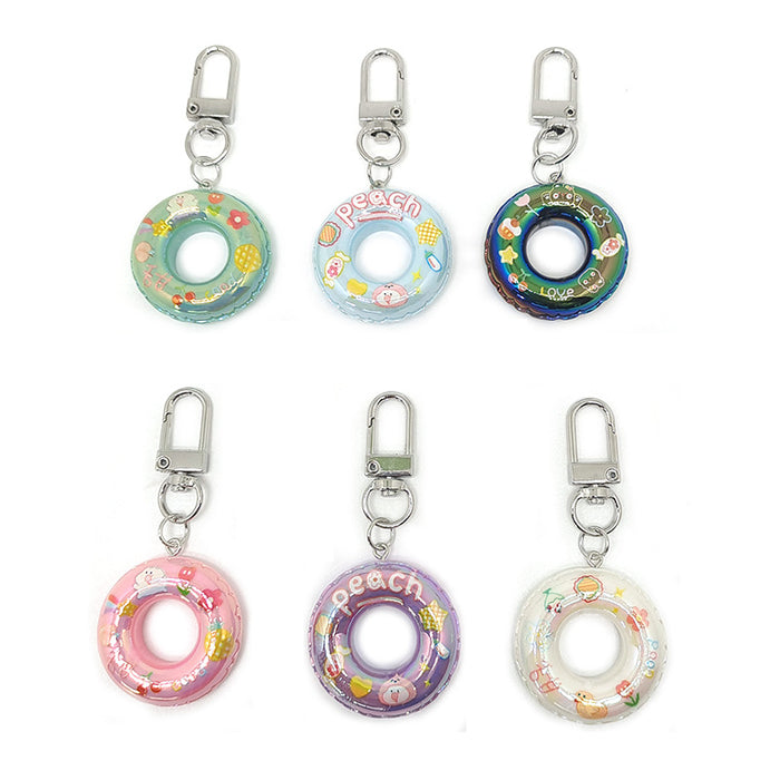 Printed Resin Swim Ring Clip Keychains in Eight Colors