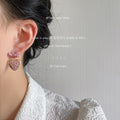 Pink Bow Gold Heart Drop Earrings Floral Enamel Pair view 2