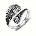 Antique Silver Floral Daisy Bee Open Wrap Ring Design view 1