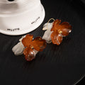 Brown and White Translucent Petal Cluster Earrings view 3