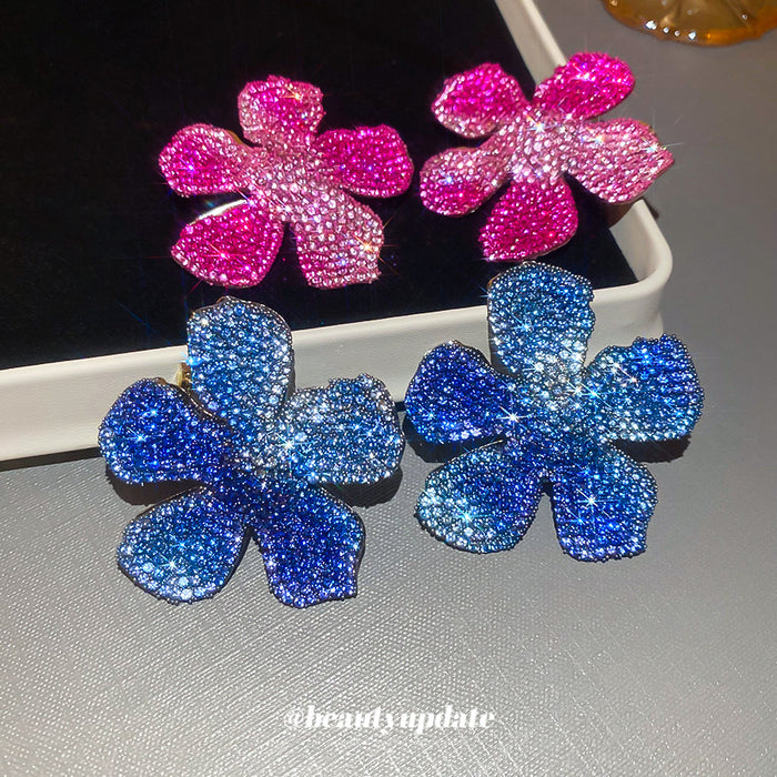 Crystal Pave Flower Stud Earrings In Pink And Blue