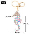 Enamel Seahorse Keychain Rhinestone Head Gold Clasp Two Colors view 3