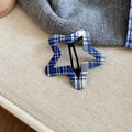 Blue White Plaid Fabric BB Snap Hair Clip 4 Shapes view 6