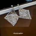 Silver Tone Crystal Mesh Diamond Statement Drop Earrings view 4