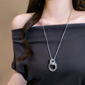 Silver Interlocking Ring Pendant Long Chain Necklace view 3