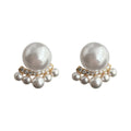 Gold Pearl Crown Stud Earrings Pavé Arc Mini Pearls view 5