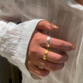 Gold Hammered Crinkle Textured Band Ring Metal Finish view 4