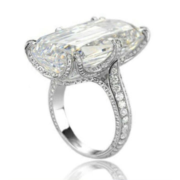 Silver Oversized Emerald Cut CZ Statement Ring Sizes 6-10