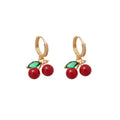 Gold Tone Cherry Stud Earrings with Red Crystal Fruit view 5