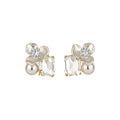 Clear Crystal Flower Pearl Stud Earrings With Pale Gold-Tone Settings view 5