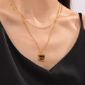 Gold Square Tiger Eye Pendant Necklace And Bead Chain view 3