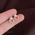 Gold Tone Pearl Like Floral Wreath Stud Earrings For Women view 3