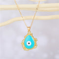 Gold Tone Ornate Teardrop Evil Eye Pendant Necklaces in Six Colors view 4