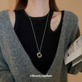Silver Interlocking Triple Ring Pendant Long Necklace view 1