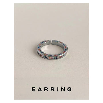 Silver Open Adjustable Multicolor Double-Row Pavé Ring