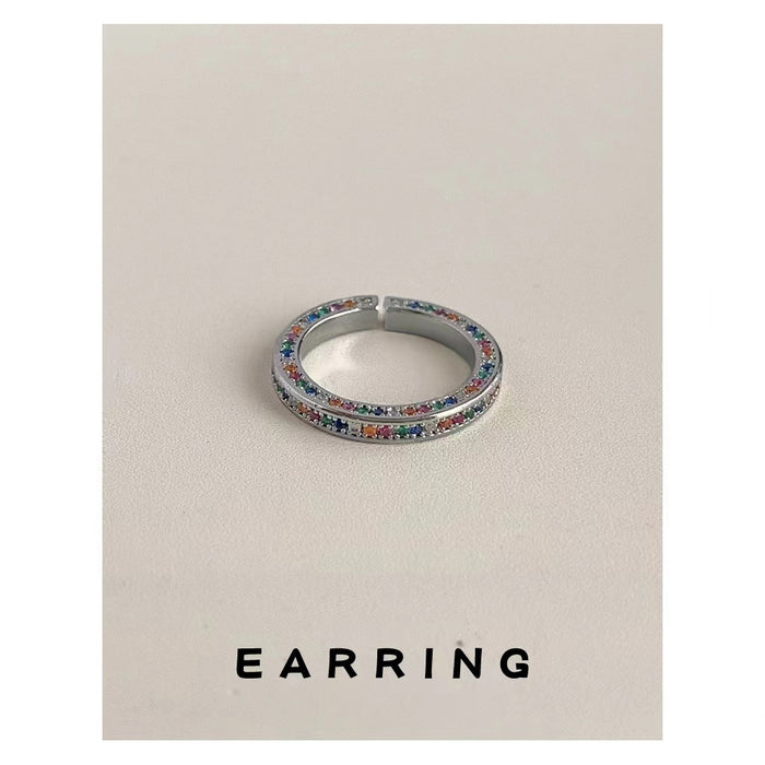 Silver Open Adjustable Multicolor Double-Row Pavé Ring
