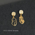 Gold Tone Open And Solid Abstract Face Asymmetric Drop Stud Earrings view 3