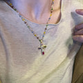 Gold Multicolor Zircon Cross Pendant Beaded Chain Necklace view 4
