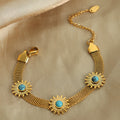 Gold Mesh Bracelet Turquoise Sunburst Cabochon Three Charm view 2