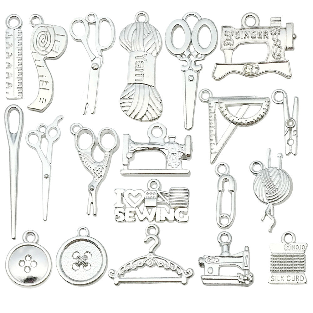 Vintage Zinc Alloy Scissors Sewing Machine Charm Pendant for DIY Bracelet Necklace Key Ring