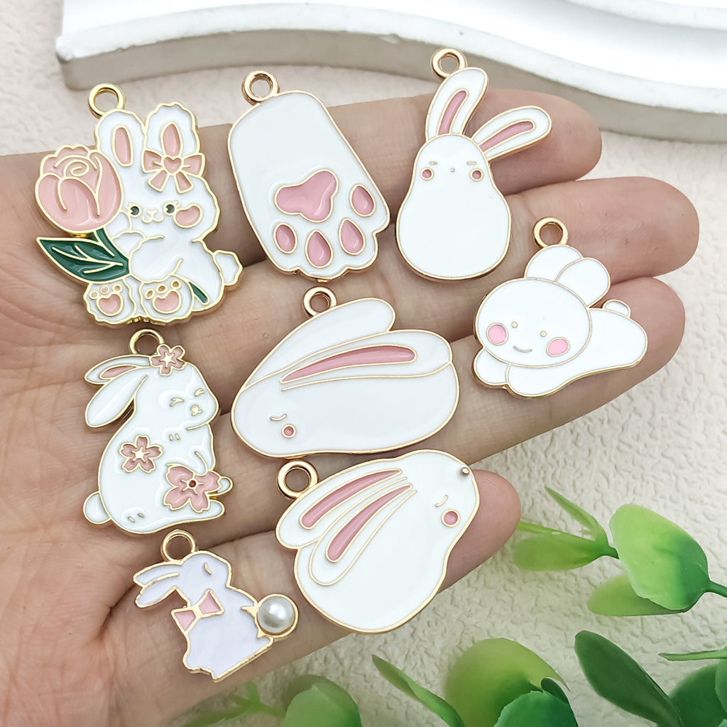 Enamel Zinc Alloy Rabbit Charm Pendants for DIY Keychain Necklace Bracelet Jewelry Making