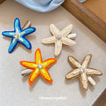 Blue Raffia Starfish Duckbill Hair Clip Rhinestone Center view 2