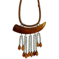 Brown Resin Bar and Beaded Fringe Collar Necklace with Decorative Details view 5