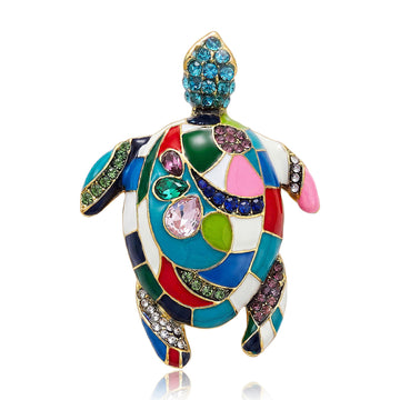 Colorful Enamel Sea Turtle Brooch in Detailed Metal