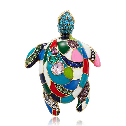 colorful enamel sea turtle brooch, front product view