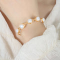 Gold Wire Wrapped Pearl Open Cuff Bangle Bracelet Brass view 1