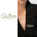 Crowned Queen Script Rhinestone Brooch in Two Finishes view 2