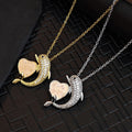 Pink Heart and Dolphin Pendant Necklace in Gold and Silver Tones view 1