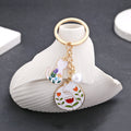 White Cat Flower and Pearl Enamel Charm Keychain with Round Ring view 6